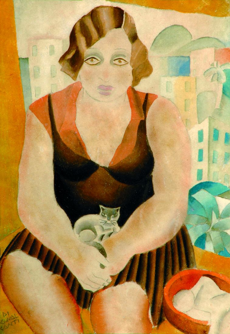 Mulher e gato, aquarela sobre cartão, 1927 (Foto: Divulgação)